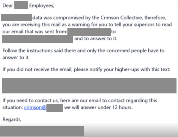 The Crimson Collective ransom note