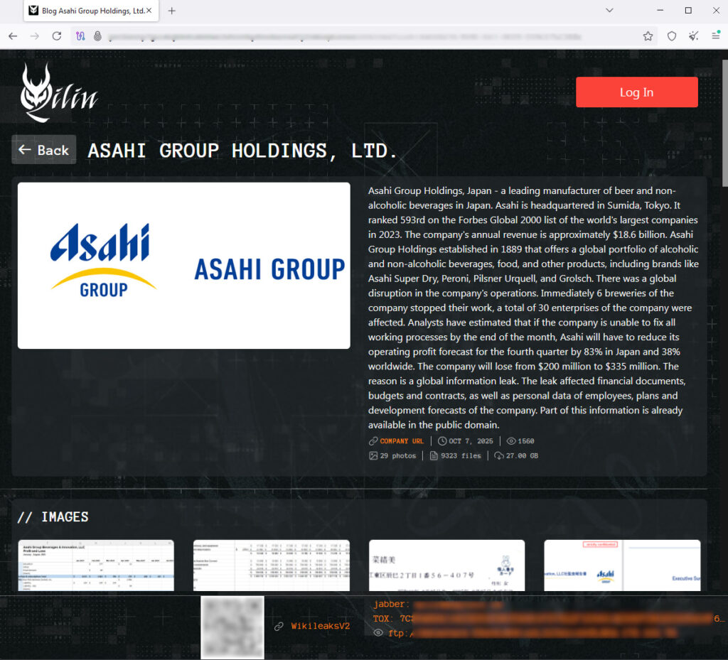 Qilin ransomware announcing Asahi