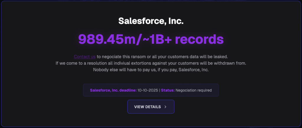 ShinyHunters Salesforce data leak site