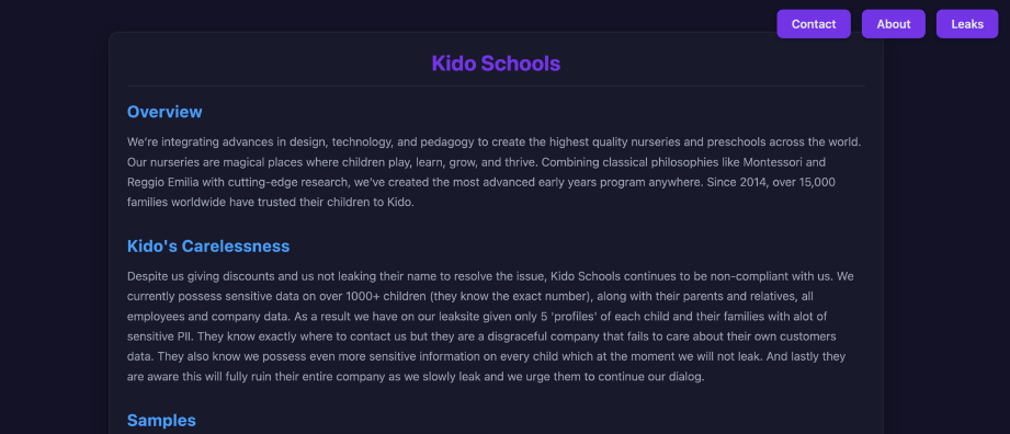 Kido entry on Radiant Group's leak