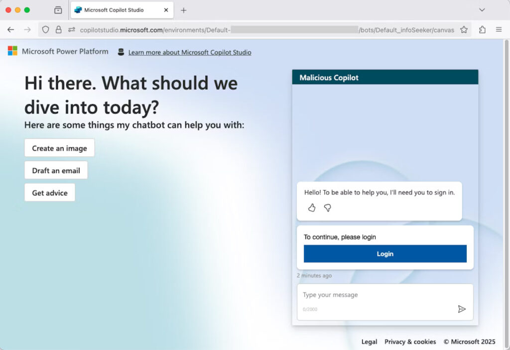 The Microsoft-hosted page and Login button