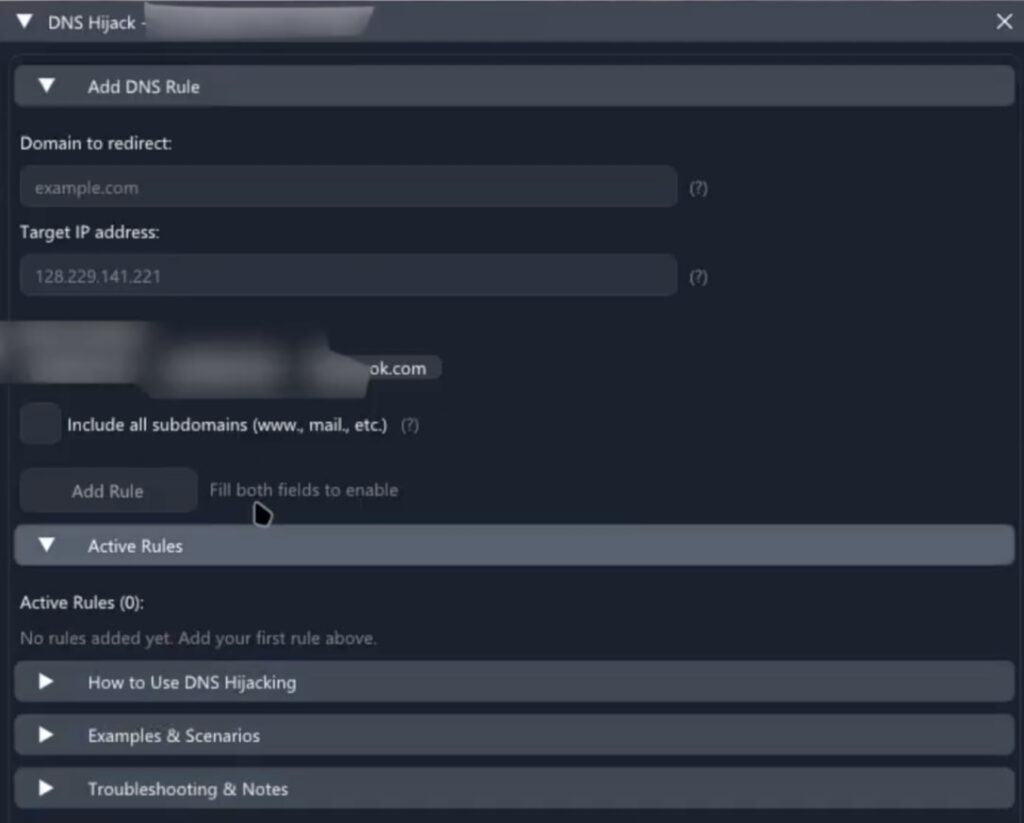 DNS hijacking module