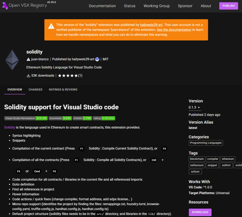 Malicious package on Open VSX