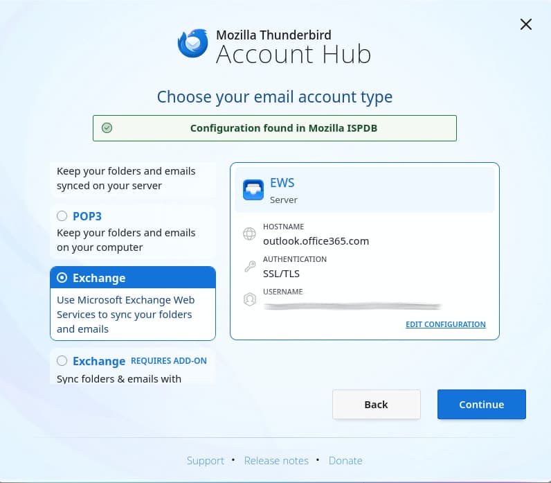 Setting up an Exchange account on Thunderbird