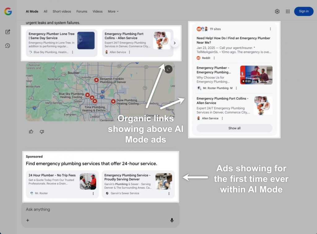 Google AI mode ad