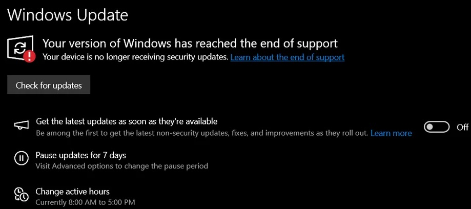 Windows 10 end-of-support alert (dual_cast)