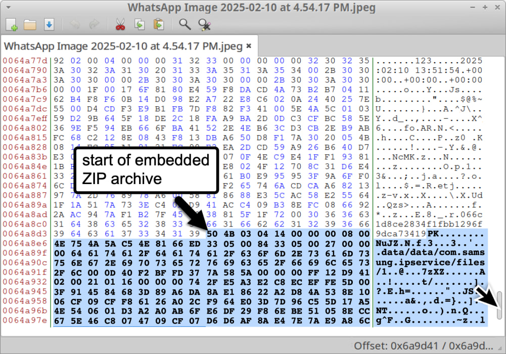 Embedded ZIP in image file