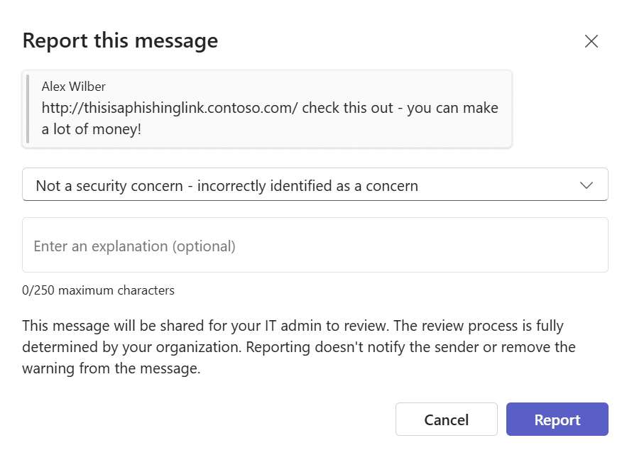 Teams false positive reporting (Microsoft)