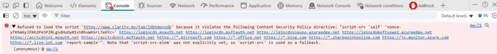 CSP policy violation (Microsoft)