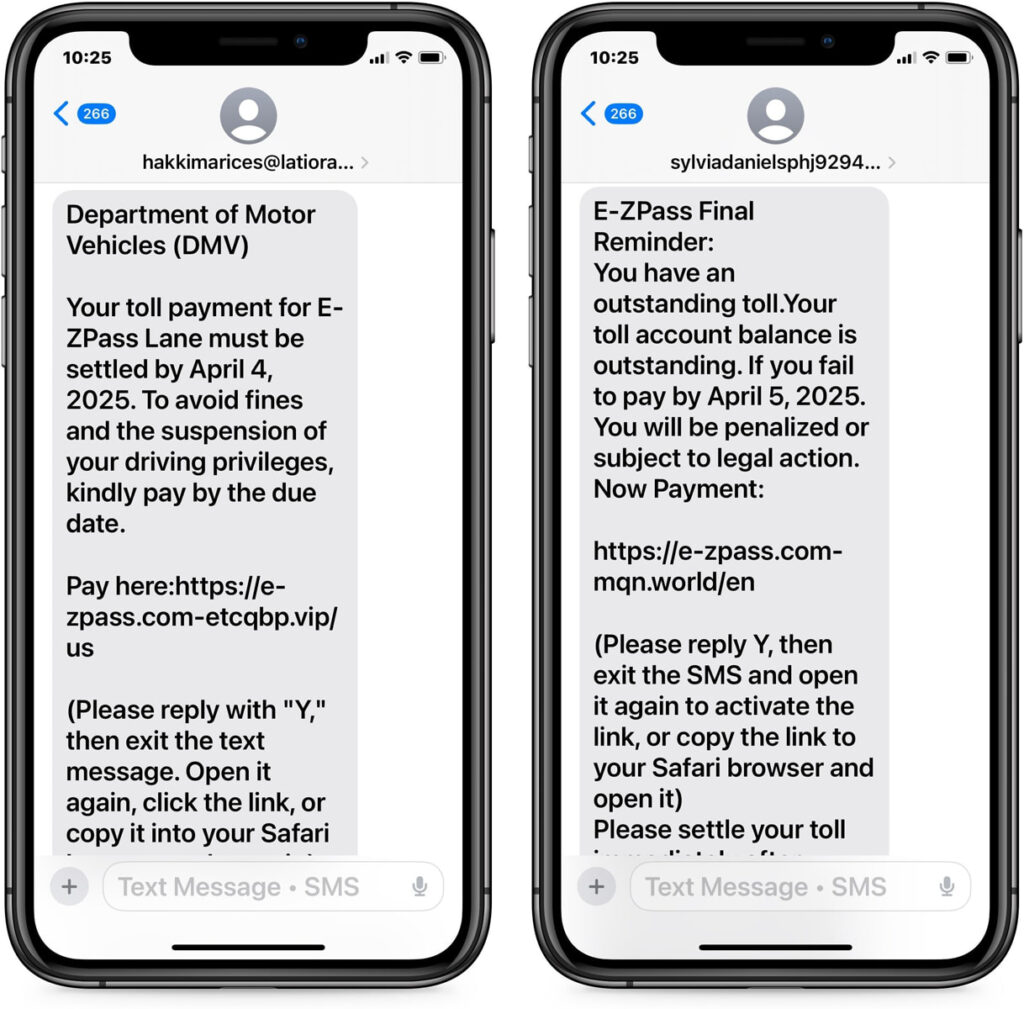EZ Pass phishing text