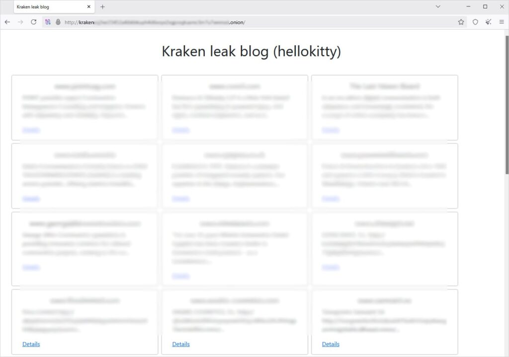 Kraken's extortion portal on the dark web