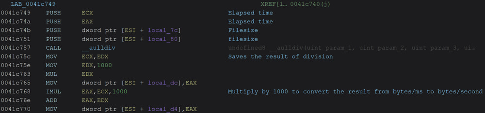 Speed calculation function