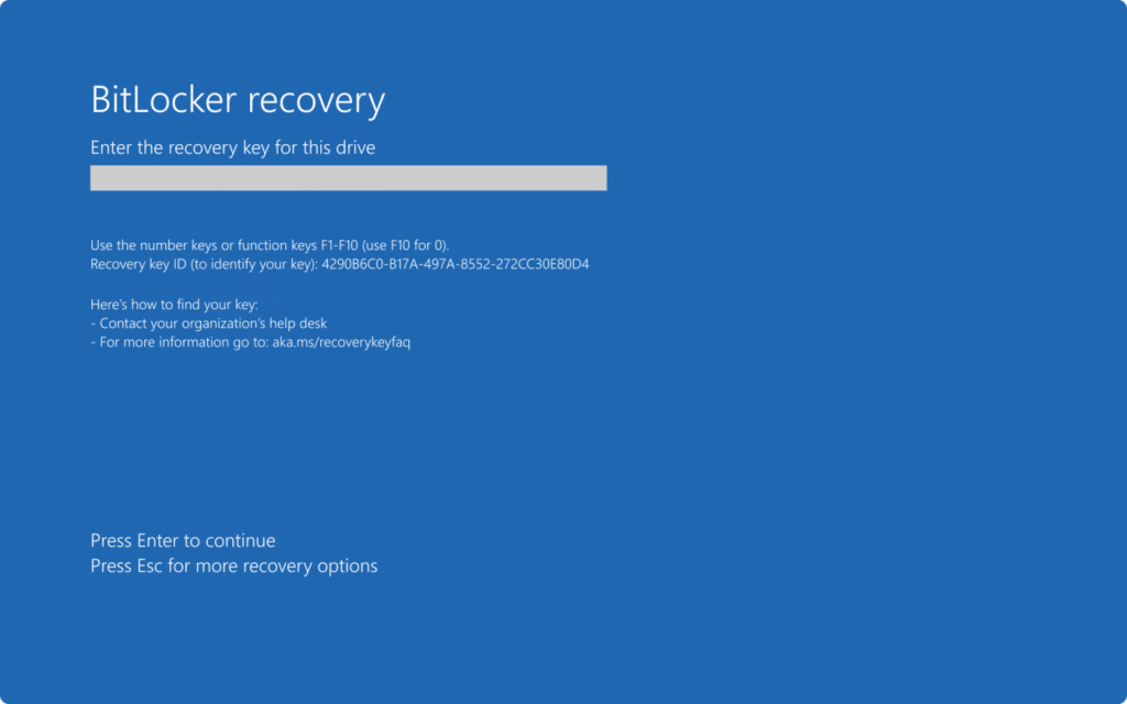 BitLocker recovery screen (Microsoft)