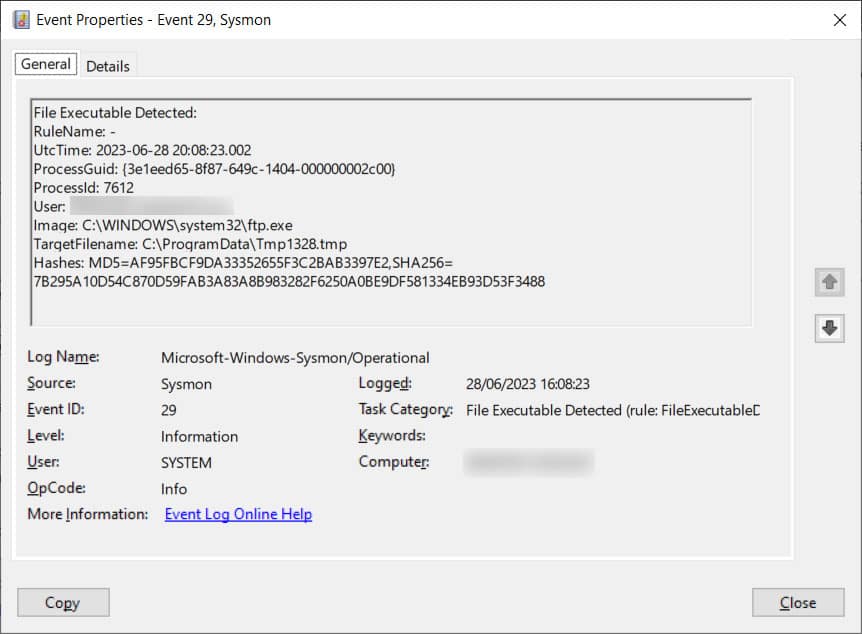 Sysmon event 29 -File Executable Detected