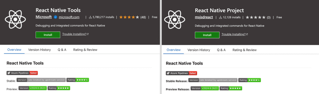 Legitimate (left) and impersonator (right) packages