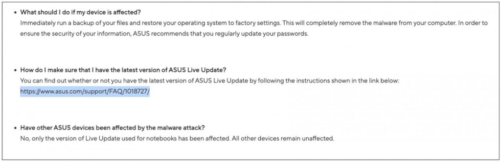 ASUS 2019 advisory on ShadowHammer attack