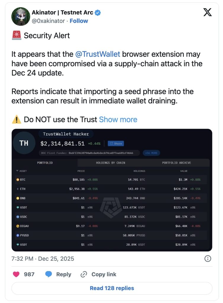 Security analyst @0xakinator alerts everyone on X
