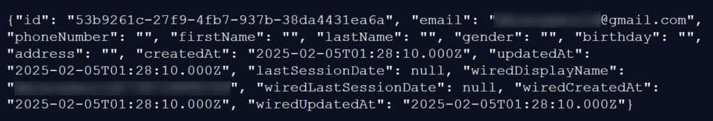 Example record from leaked data