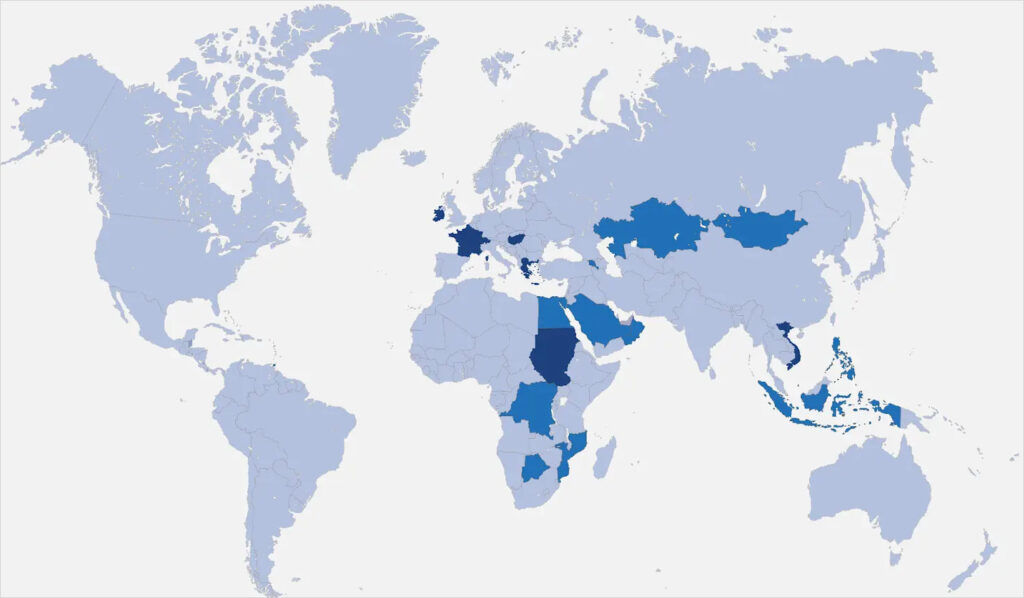Countries confirmed to host Predator activity