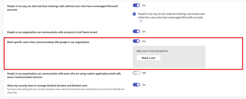 Toggle for blocking sender email addresses (Microsoft)