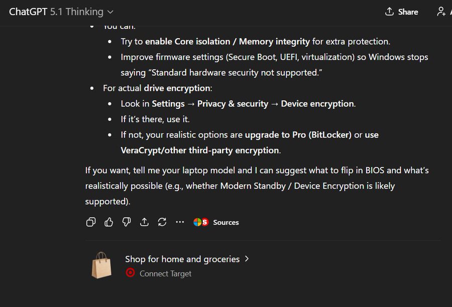 ChatGPT showing recommendation (or ad?) for Target