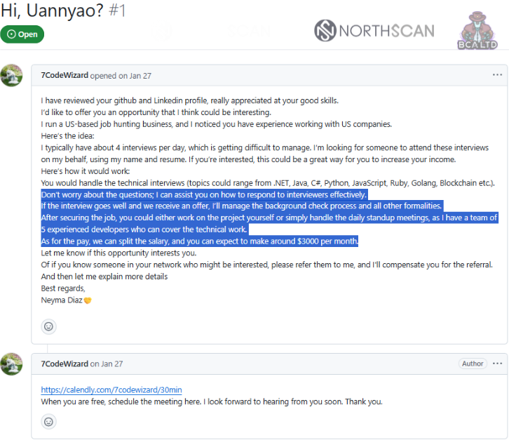 Famous Chollima recruitment message