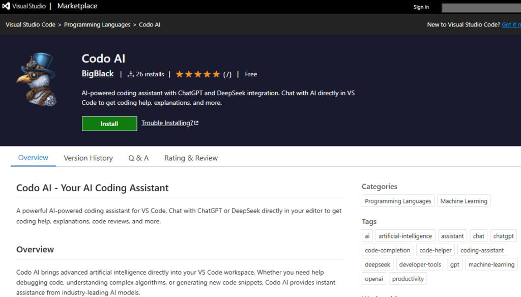 Codo AI on VSCode Market