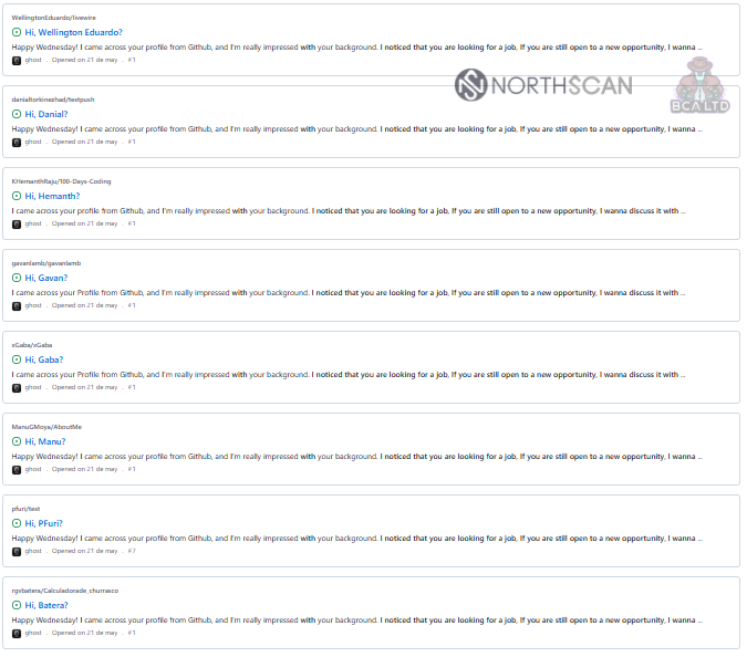 Repositories with Famous Chollima recruitment messages