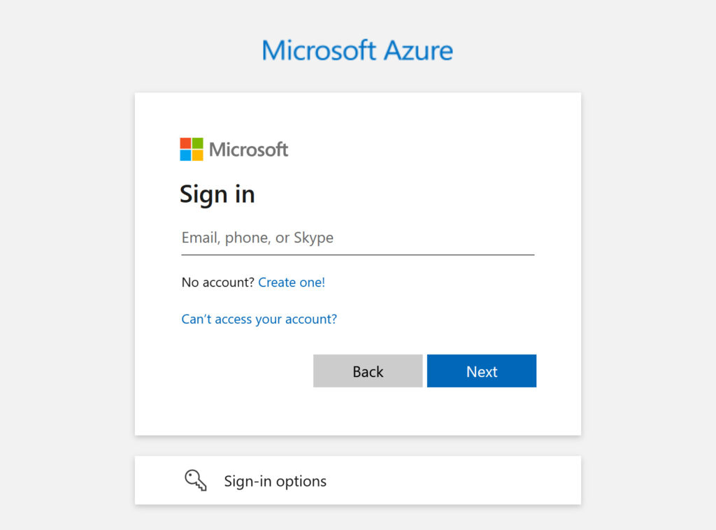 Microsoft Azure CLI login page