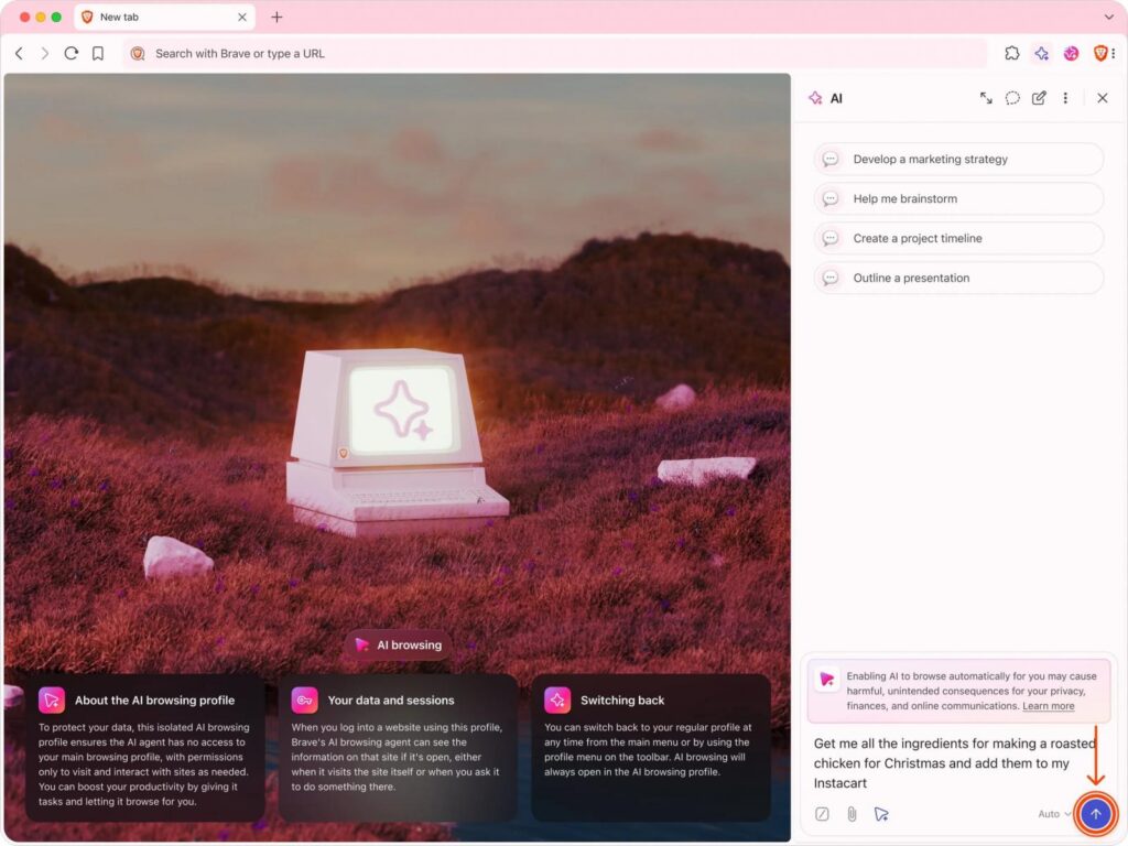AI browsing mode on Leo