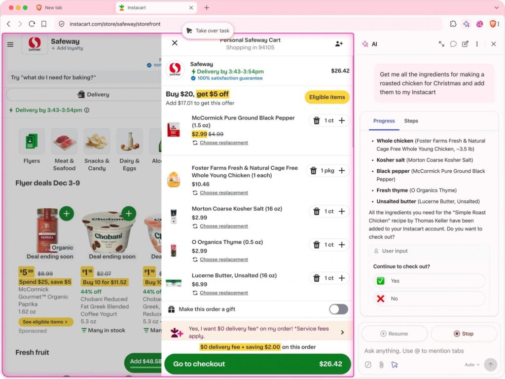 User prompted to take over control at checkout step