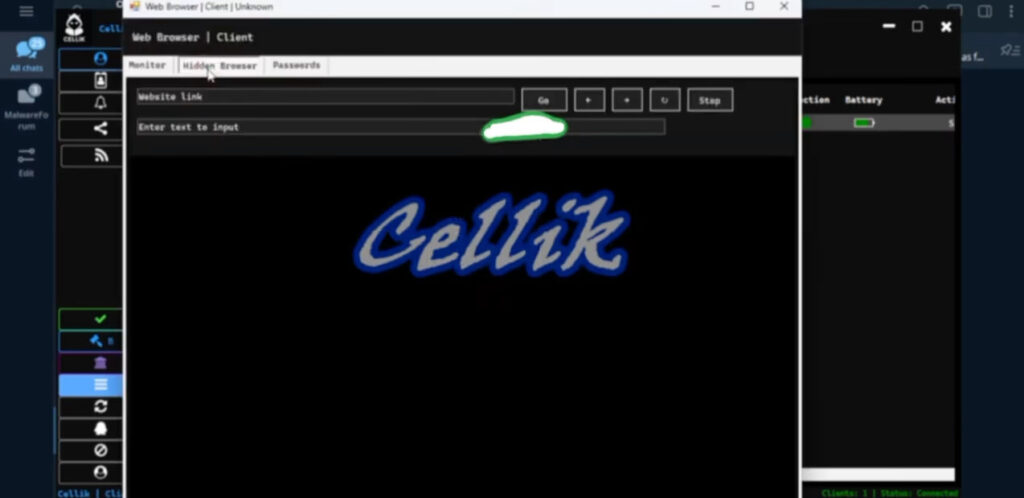 Cellik's hidden browser mode