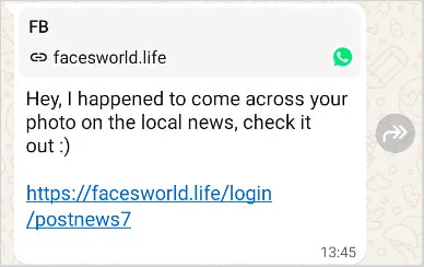 Malicious message sent to the target