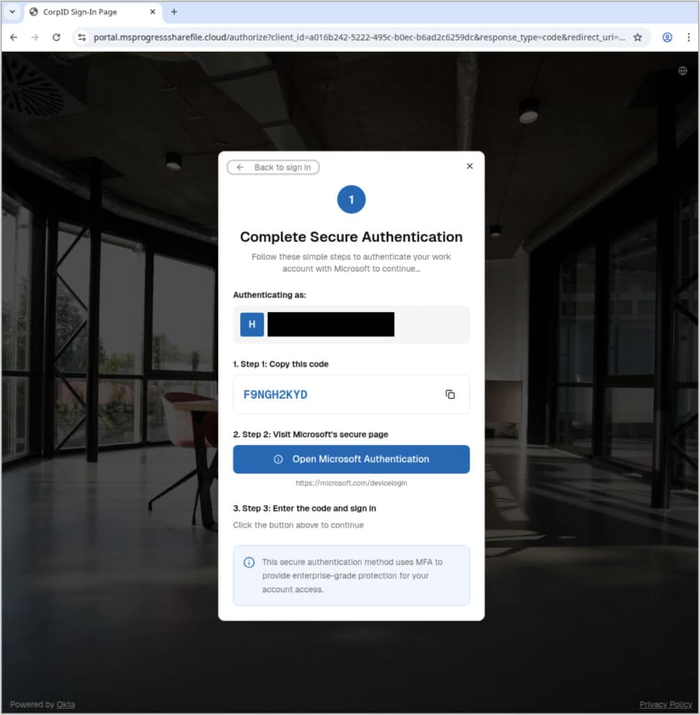 Authorization page used in the attack