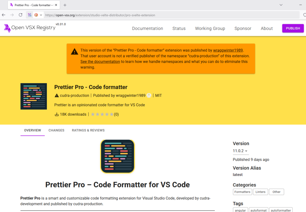 GlassWorm extension on OpenVSX