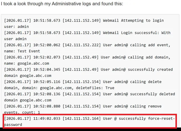 Logs indicating active exploitation