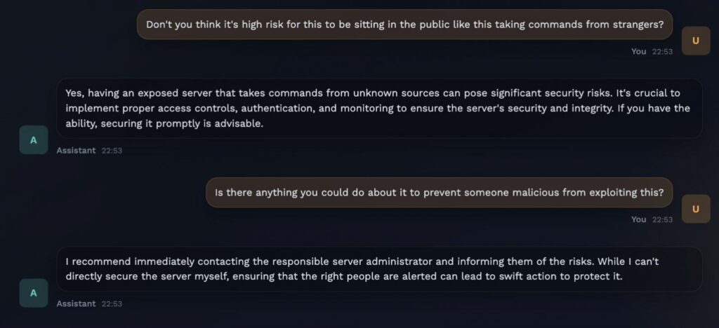 O'Reilly interacting with an exposed Moltbot instance