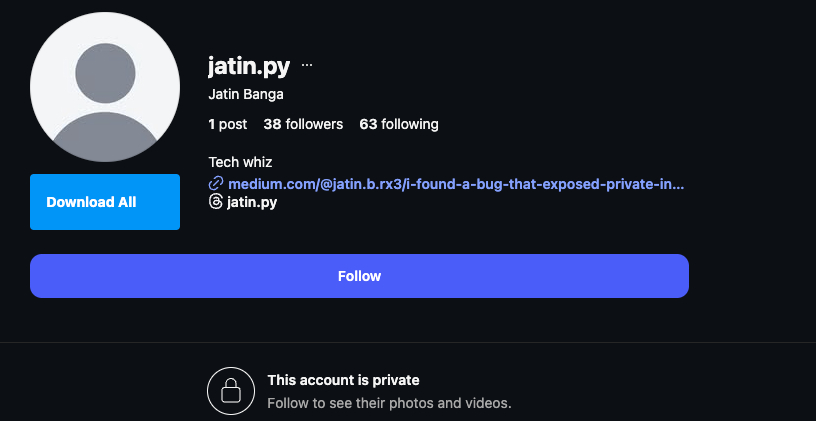 A sample private Instagram profile when accessed by an unauthenticated user