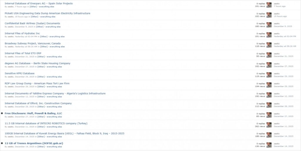 Sample of Zestix's offerings on underground forums