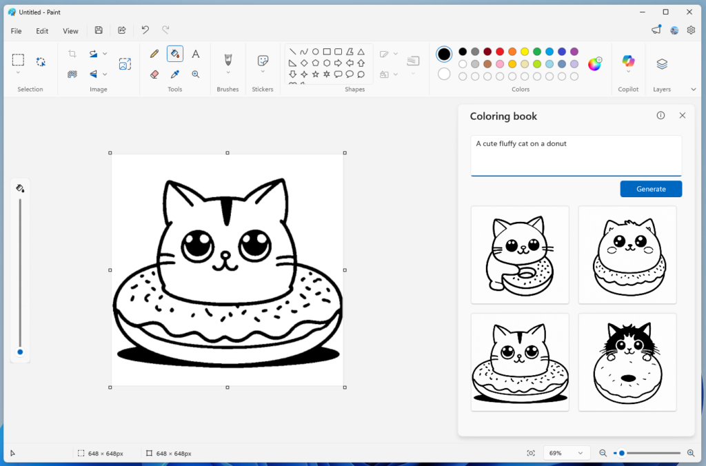 Paint's Coloring Book feature (Microsoft)