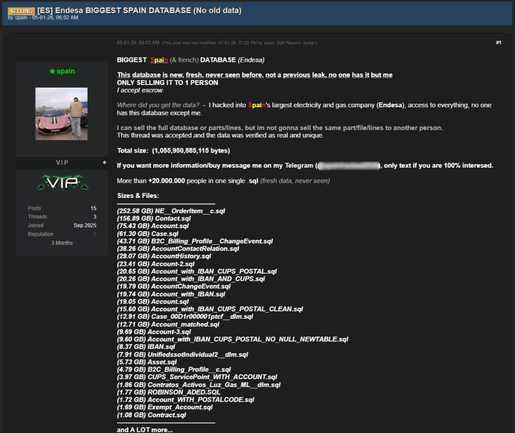 Endesa BIGGEST SPAIN DATABASE forum post