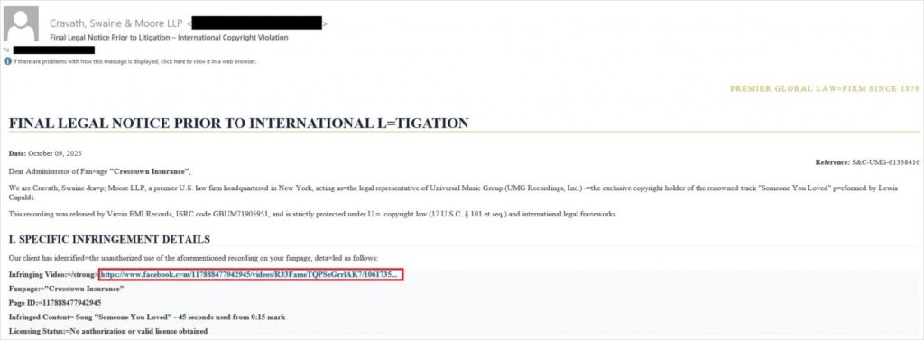 Sample of an email used in the phishing attacks