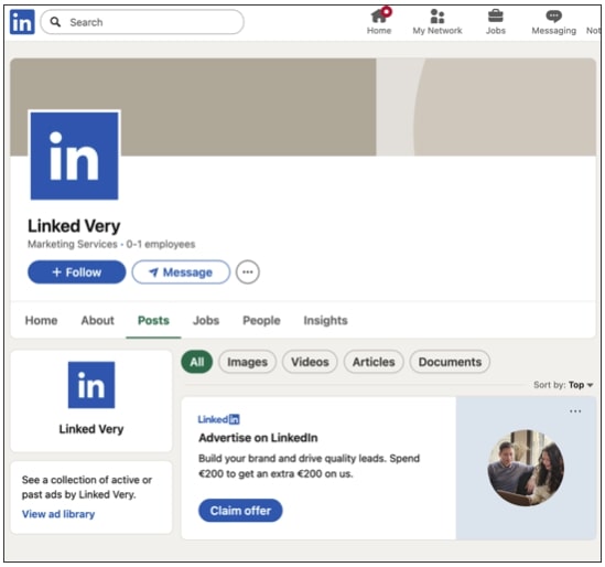 A LinkedIn Company page impersonating LinkedIn