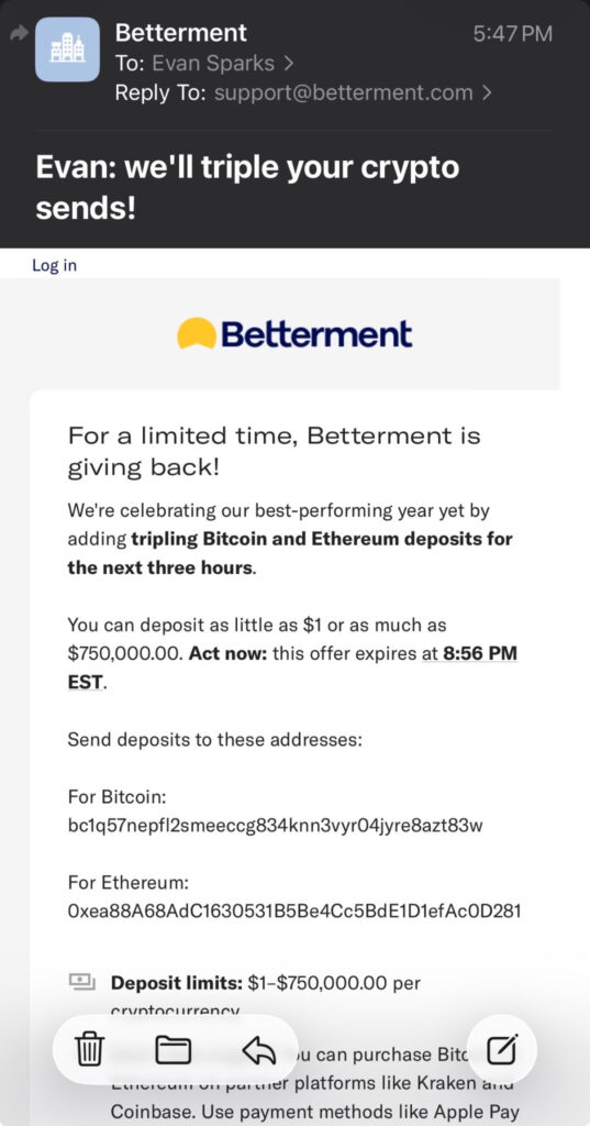 Fake Betterment holiday promotion