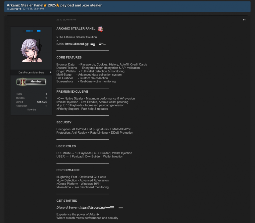 Arkanix promoted on hacker forums